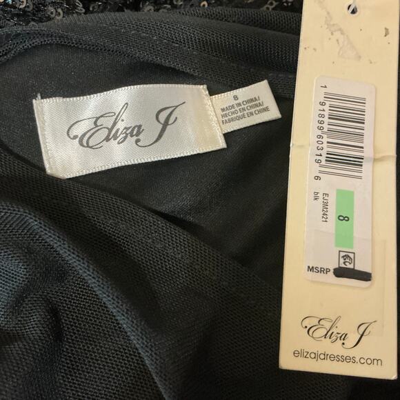 Eliza J Women's Sequined Long Sleeve Sheath Cocktail Dress Black Size 8 Midi - Picture 10 of 13